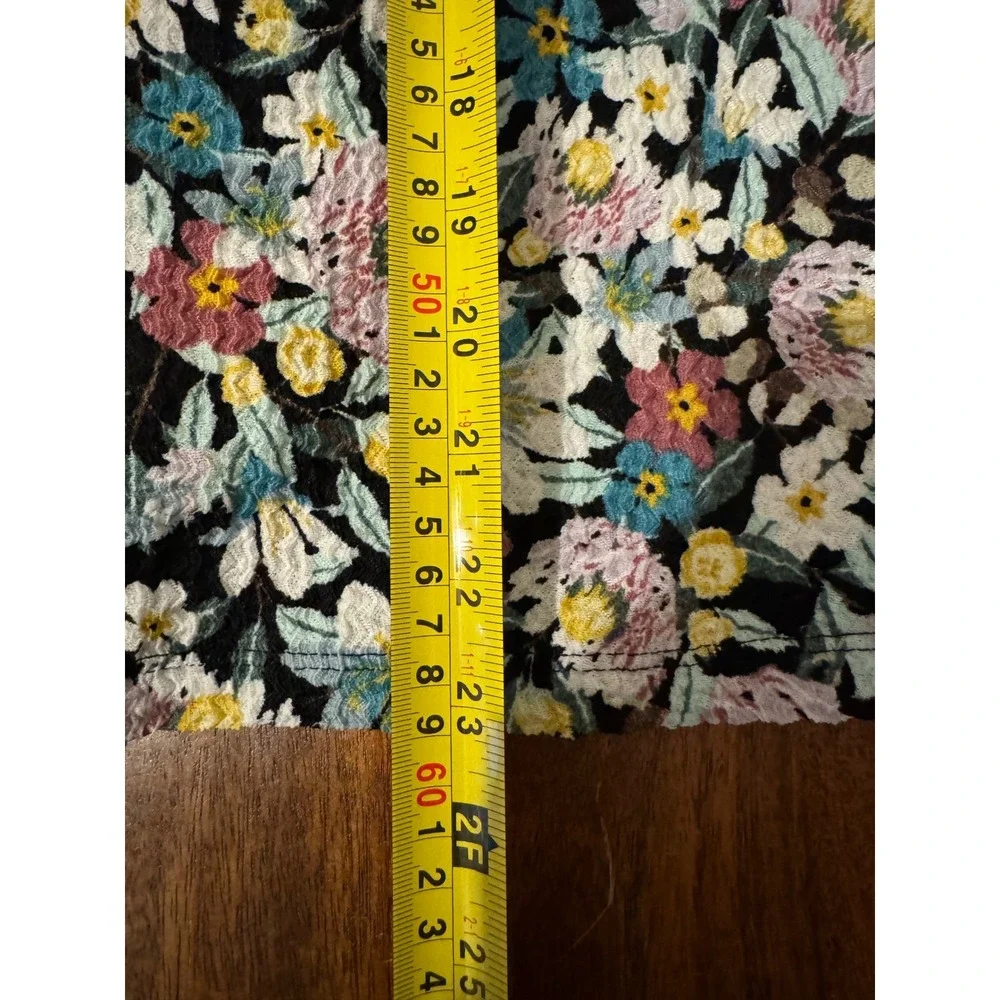 LOFT Floral Puff Sleeve Rushed Top Women's Size M Multicolor Fairy Cottagecore